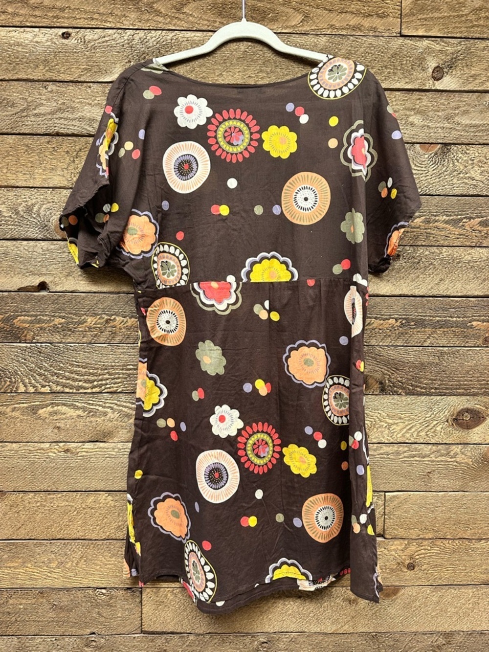 🌼 Blue Plate Printed Cotton Tunic Dress – Size Large – Retro Floral Boho 🌼 - Picture 4 of 4